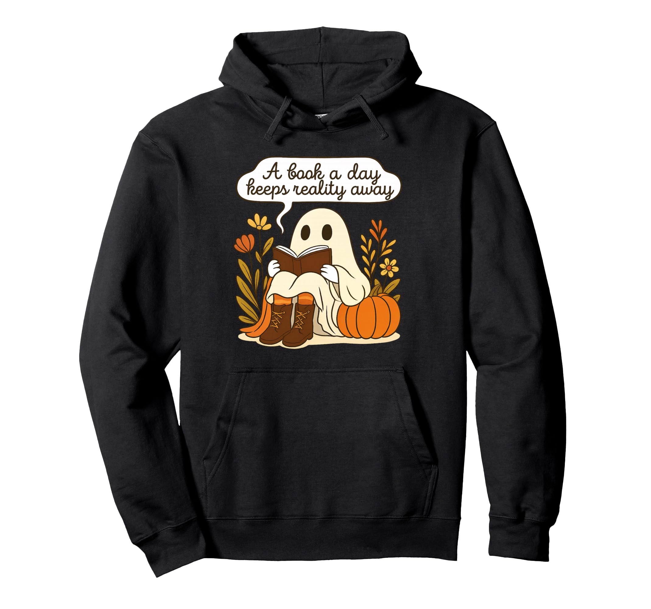 Bibliophile Fall Ghost Book Day Keeps Hoodie - Graphic Print for Adults - T-Shirt, Sweatshirt, Hoodie