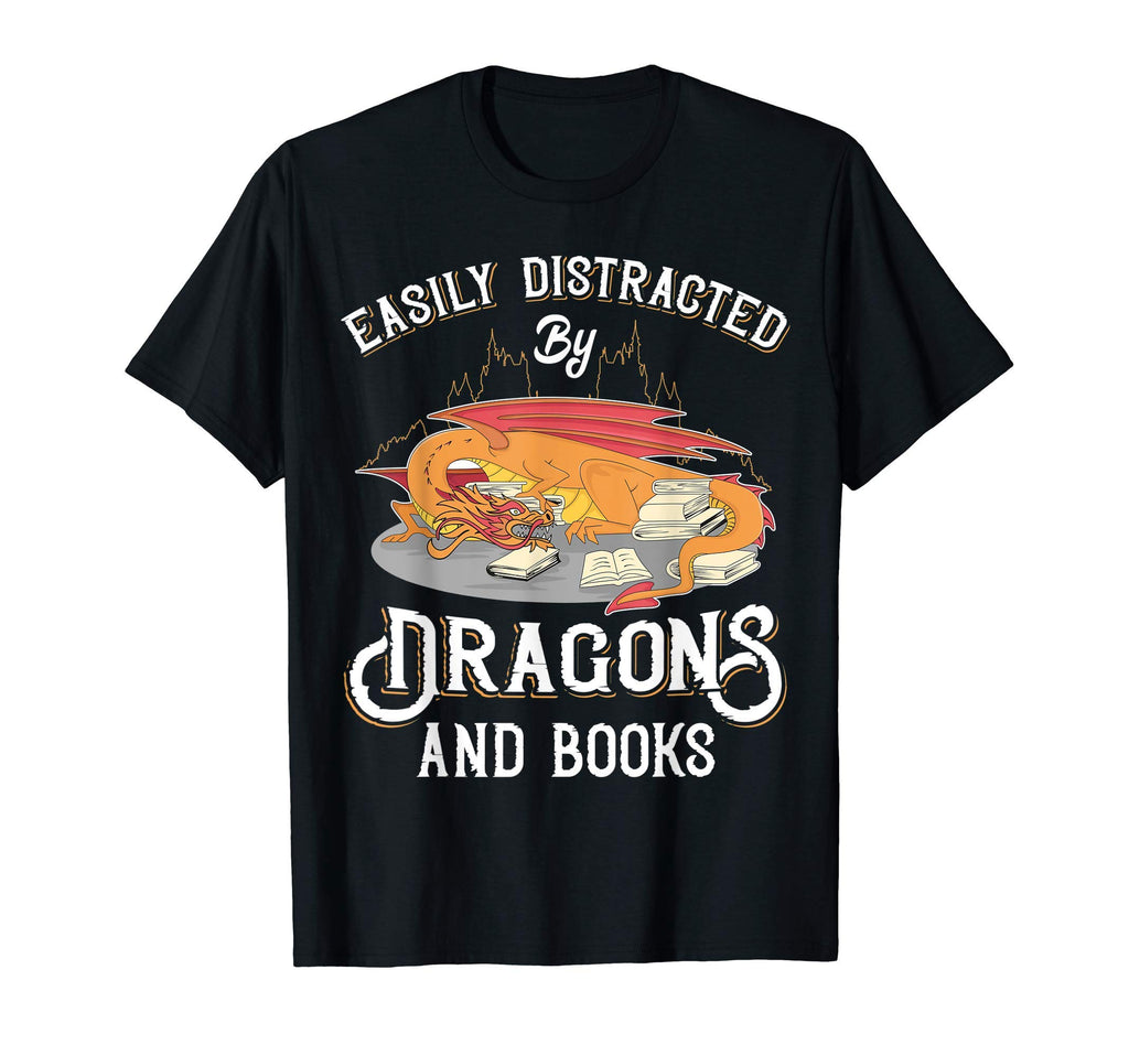 Easily Distracted Dragons And Books T-Shirt - Unique Graphic for Adults - T-Shirt, Sweatshirt, Hoodie