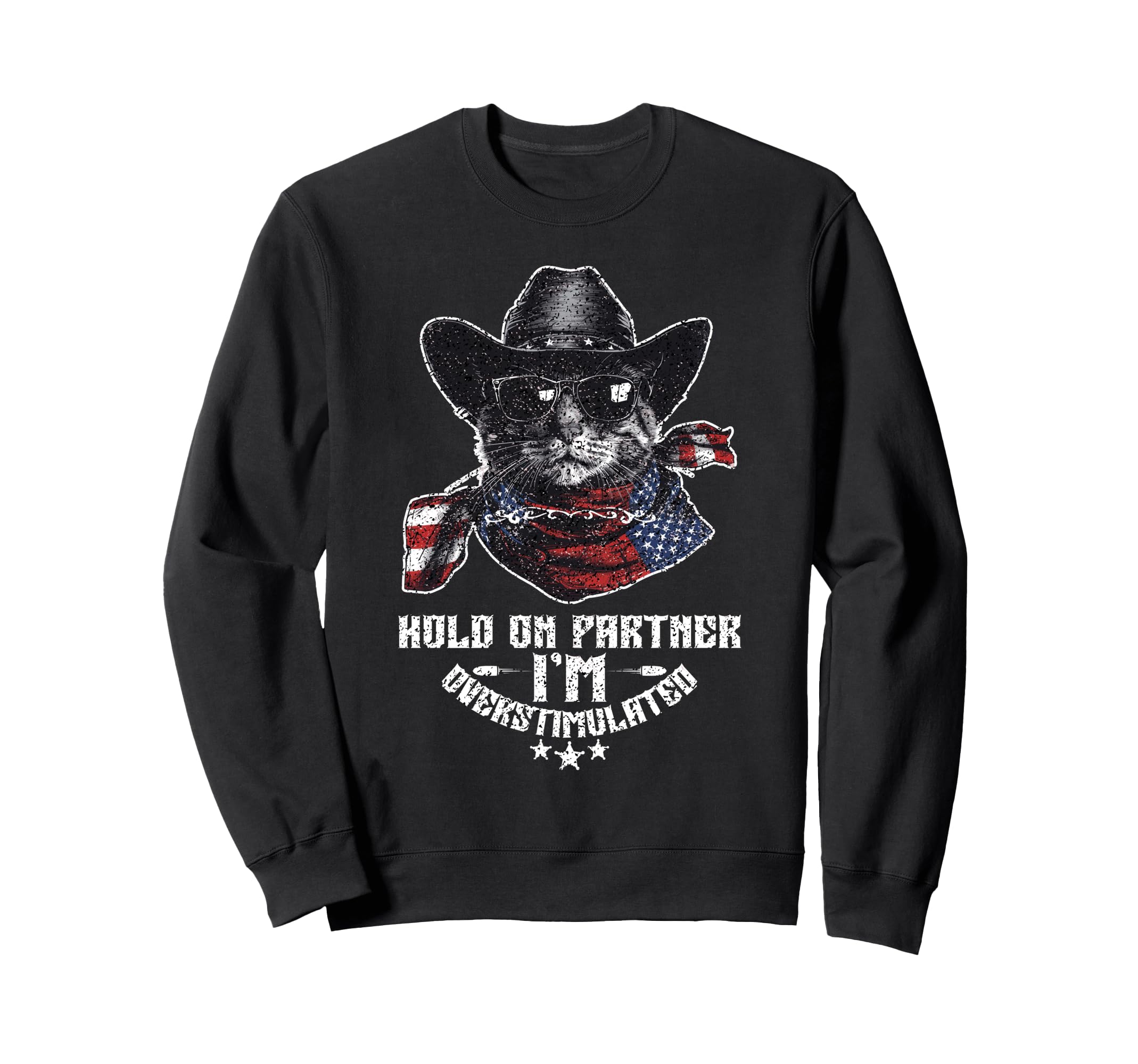 Hold Partner Overstimulated Western Cat Sweatshirt - Graphic Print Unisex - T-Shirt, Sweatshirt, Hoodie