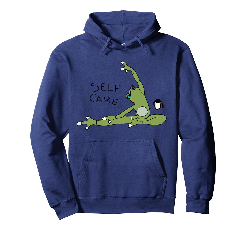 Self Care Frog Doing Yoga Tea Hoodie - Fun Novelty Design Unisex - T-Shirt, Sweatshirt, Hoodie
