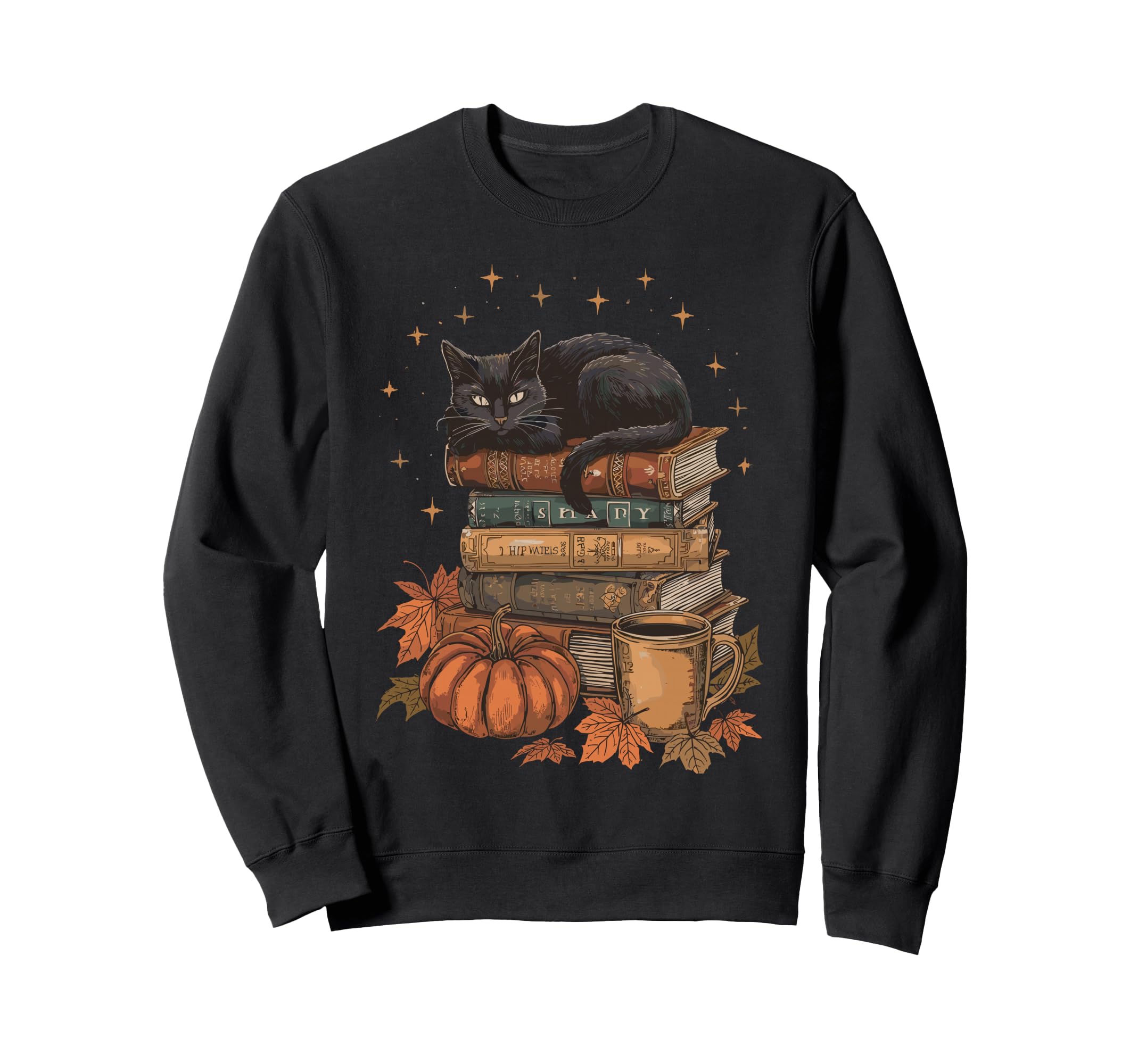 Cat Books Fall Leaves Reading Sweatshirt - Aesthetic Graphic Men Women - T-Shirt, Sweatshirt, Hoodie