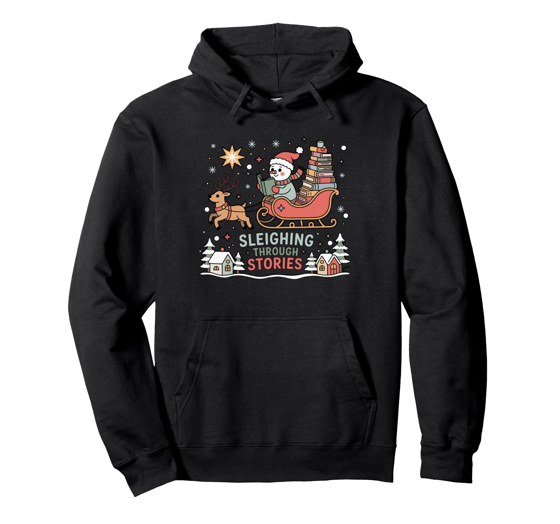 Book Lovers Winter Sleighing Through Hoodie - Minimalist Print Men Women - T-Shirt, Sweatshirt, Hoodie