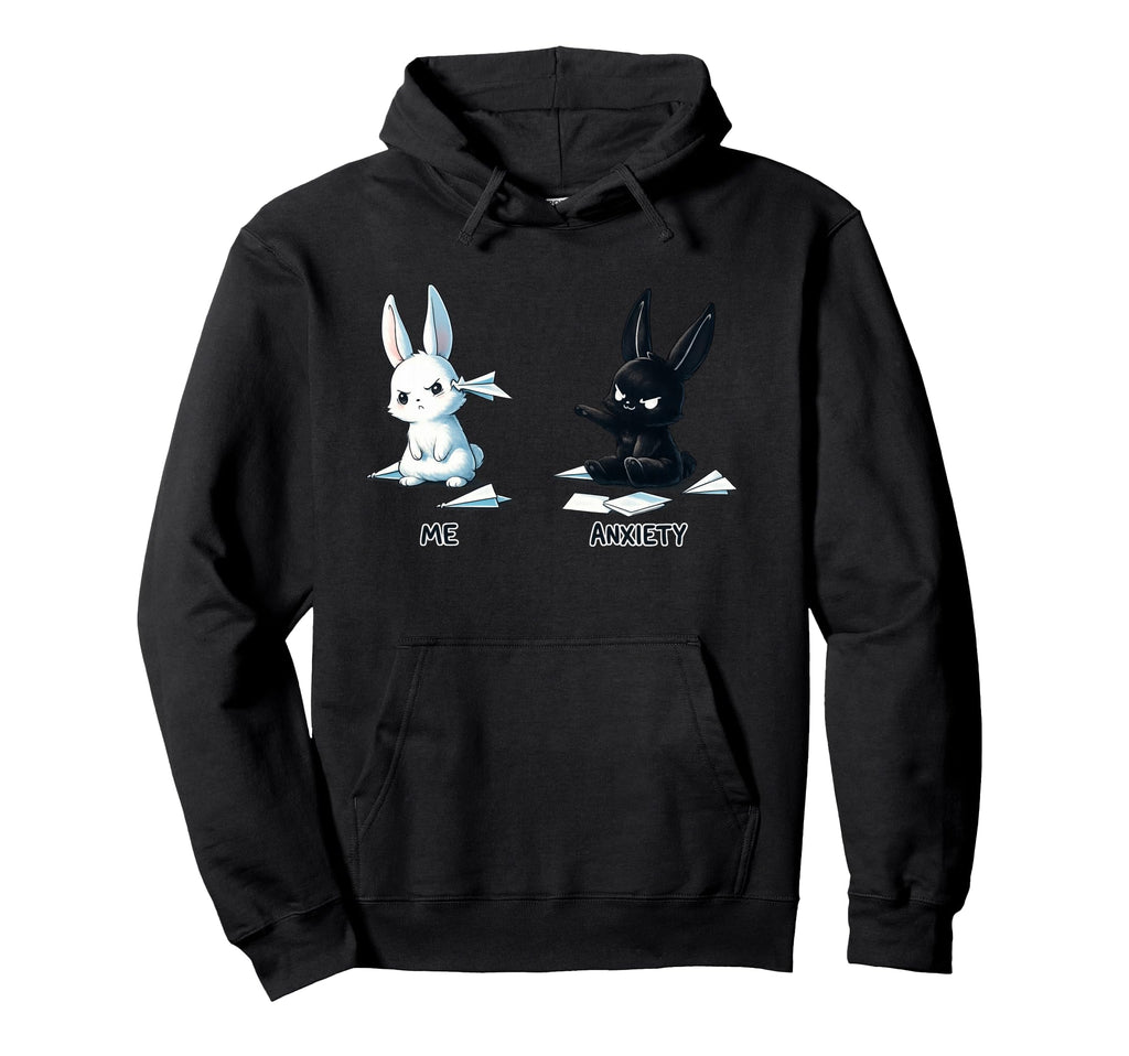 Anxiety Bunny Meme Mental Health Hoodie - Graphic Print Unisex - T-Shirt, Sweatshirt, Hoodie