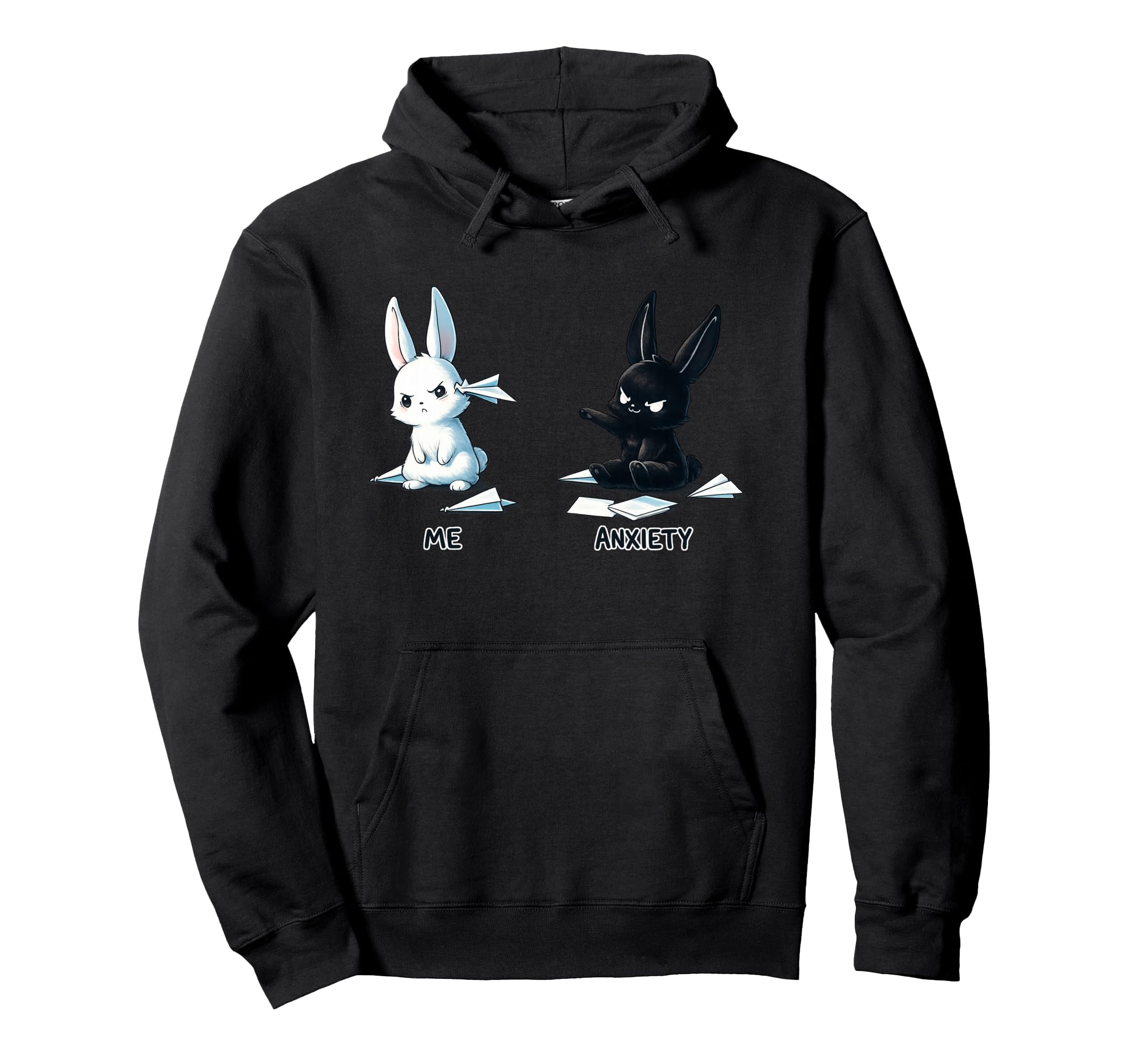 Anxiety Bunny Meme Mental Health Hoodie - Graphic Print Unisex - T-Shirt, Sweatshirt, Hoodie