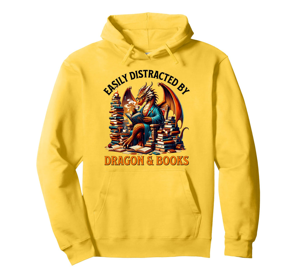 Easily Distracted Dragons And Books Hoodie - Trendy Graphic Men Women - T-Shirt, Sweatshirt, Hoodie