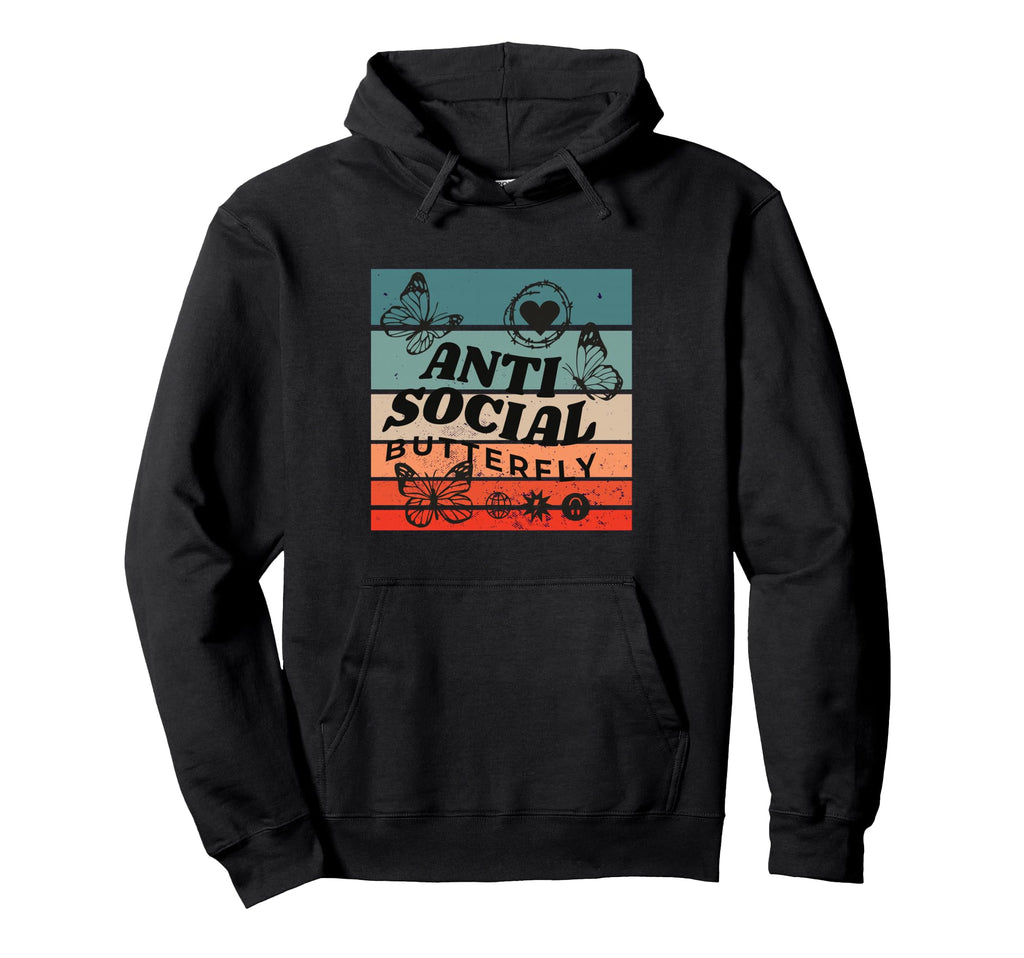 Anti Social Butterfly Barbed Wire Heart Hoodie - Minimalist Print Unisex - T-Shirt, Sweatshirt, Hoodie