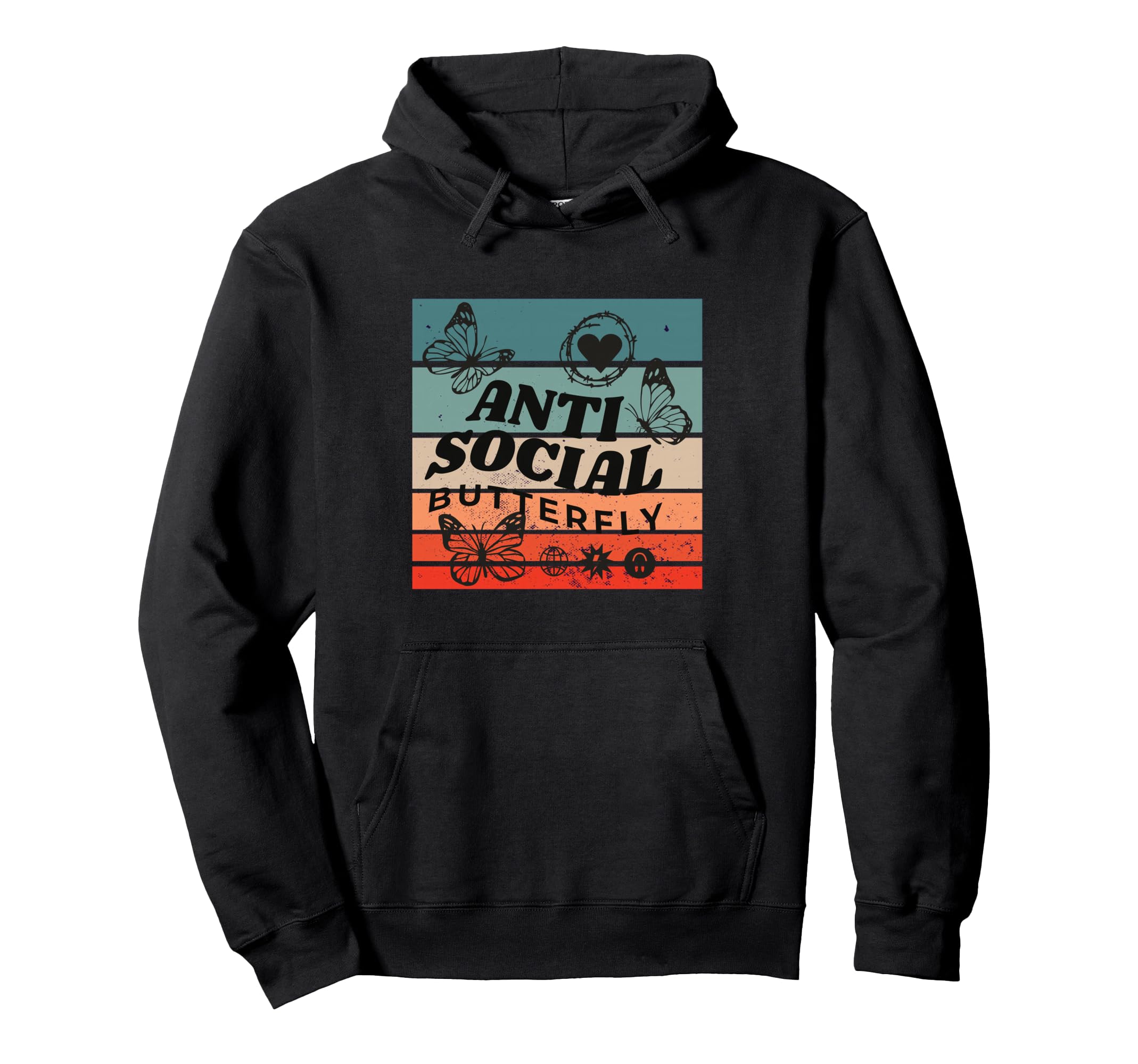 Anti Social Butterfly Barbed Wire Heart Hoodie - Minimalist Print Unisex - T-Shirt, Sweatshirt, Hoodie
