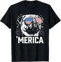 Merica Pug 4th of July T-Shirt Unisex T-shirt, Sweatshirt, Hoodie, Long Sleeve Tee - T-Shirt, Sweatshirt, Hoodie