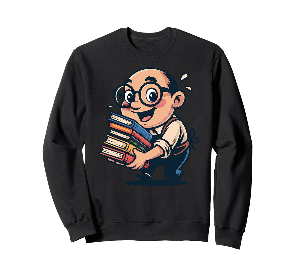 Book Nerd Cartoon Reader Stack Sweatshirt - Casual Everyday Wear Men Women - T-Shirt, Sweatshirt, Hoodie