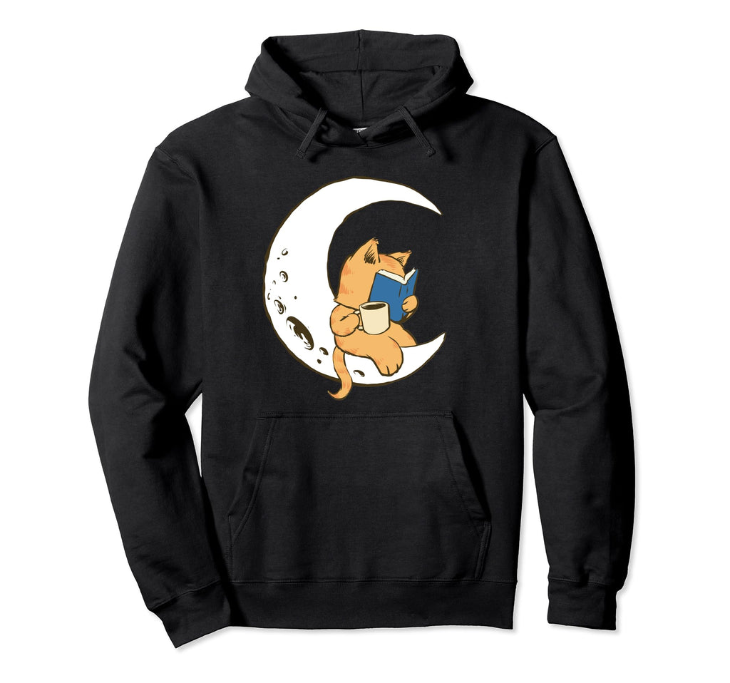 Kawaii Cat Coffee Book Moon Womens Hoodie - Unique Graphic for Adults - T-Shirt, Sweatshirt, Hoodie