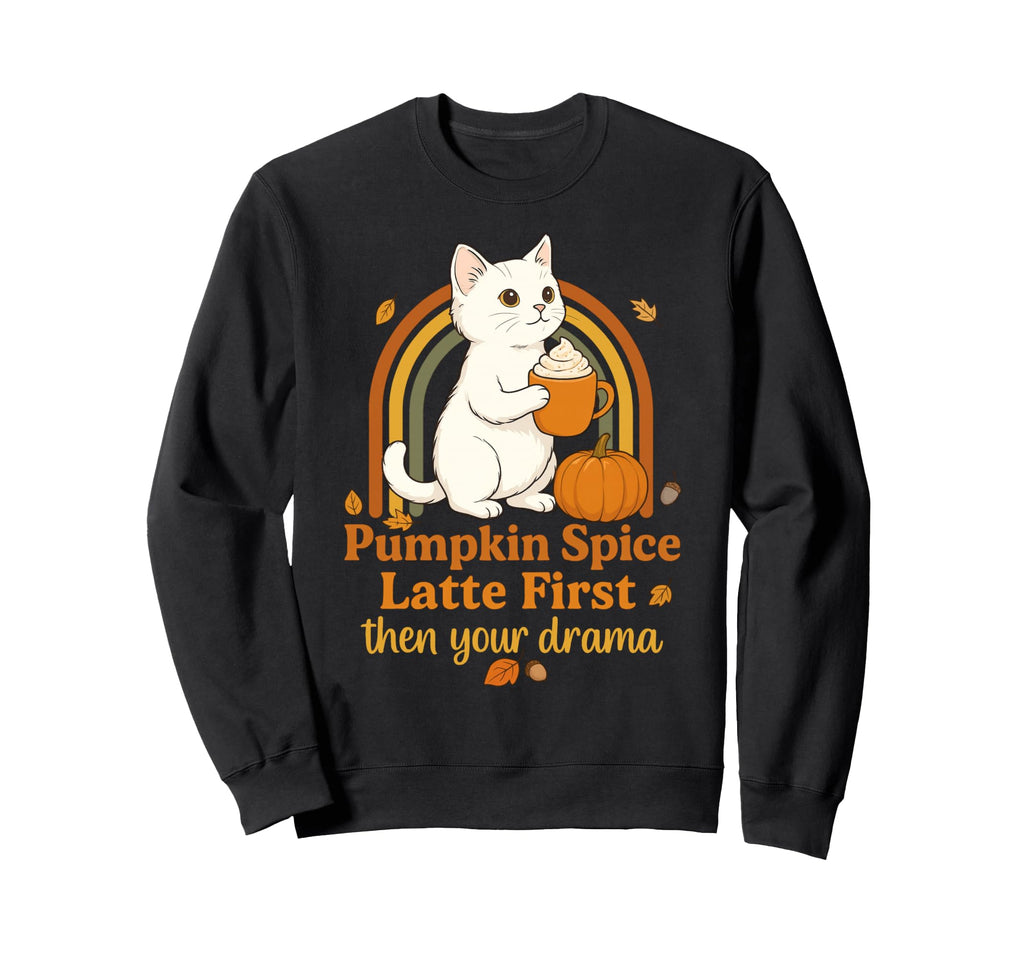 Funny Fall Cat Pumpkin Spice Latte Sweatshirt - Graphic Print for Adults - T-Shirt, Sweatshirt, Hoodie
