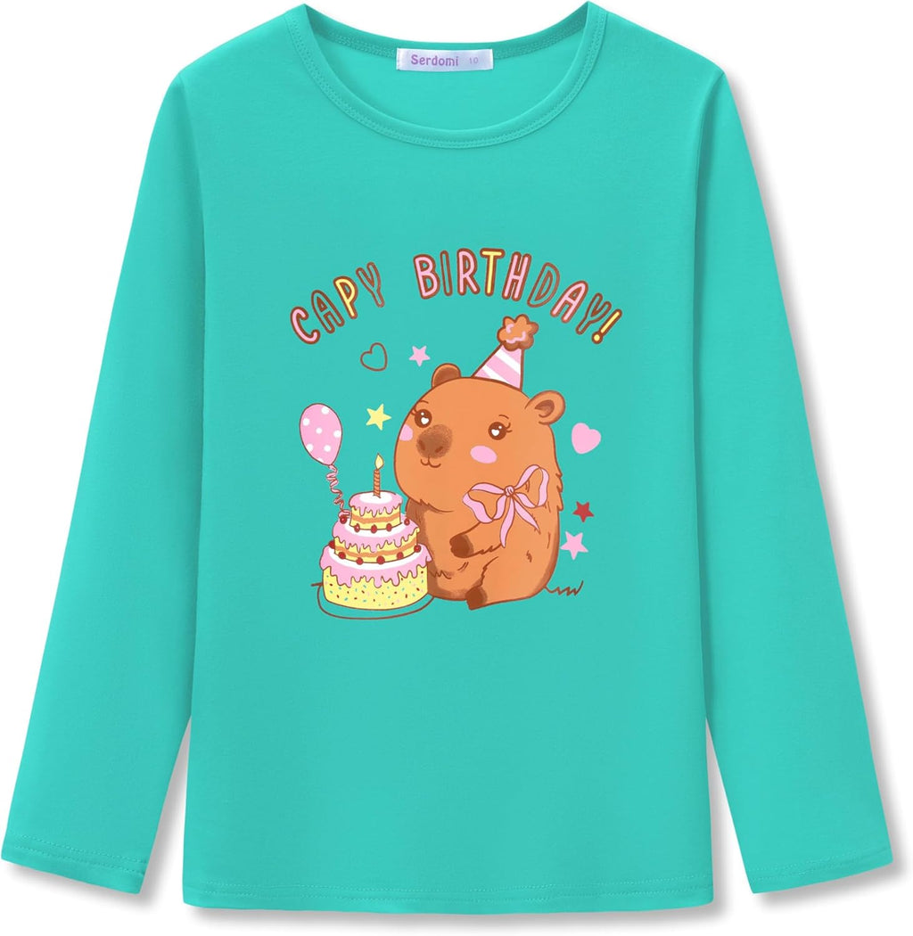Girls Long Sleeve T-Shirt - Soft Tops Pink Cute Cat Graphic Tee Size 6-14 Unisex T-shirt, Sweatshirt, Hoodie, Long Sleeve Tee - T-Shirt, Sweatshirt, Hoodie