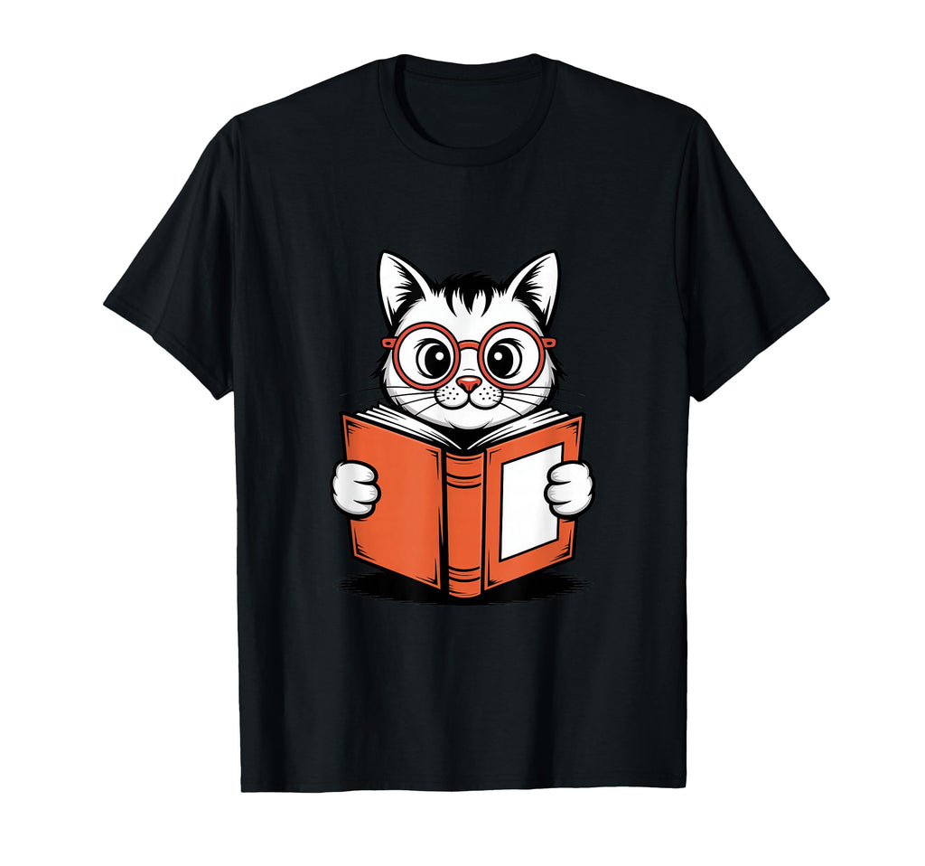 Cat Reading Book Nerd Kitty Bookworm T-Shirt - Minimalist Print Unisex - T-Shirt, Sweatshirt, Hoodie