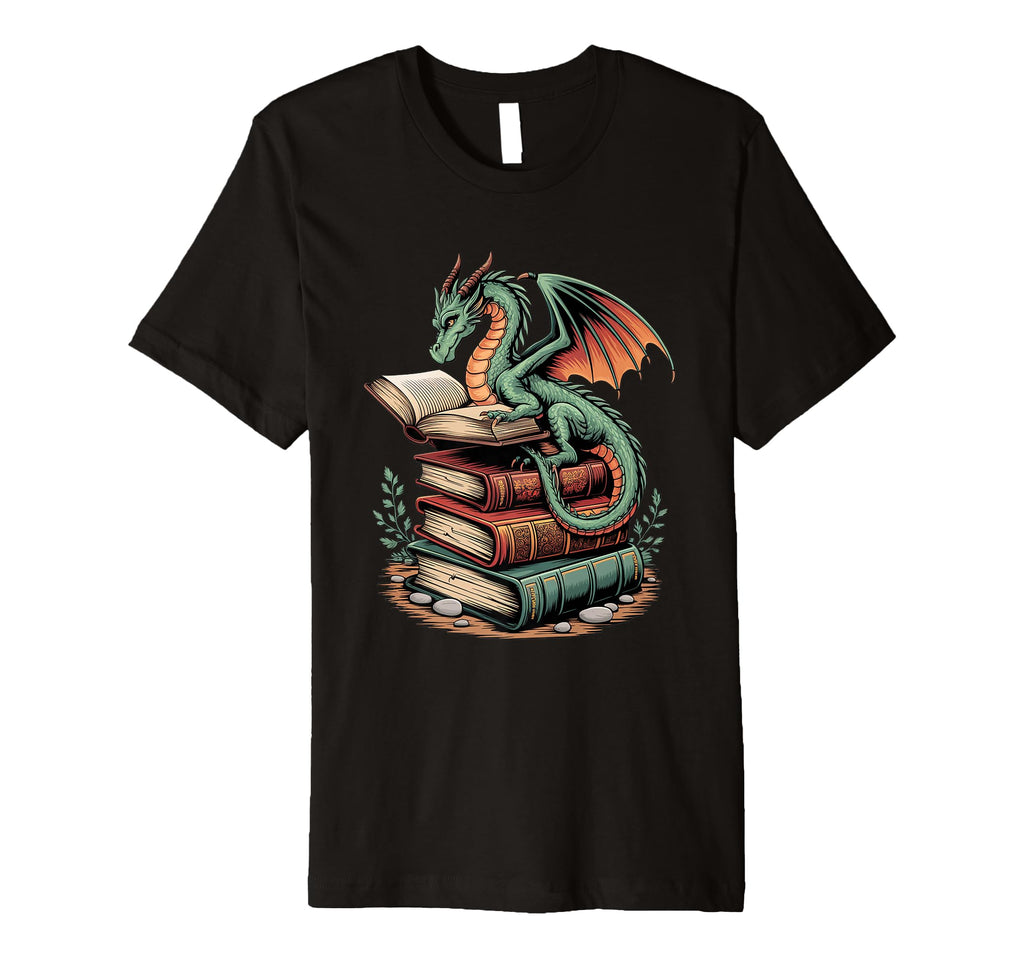 Dragon Perched Books Fantasy T-Shirt - Casual Everyday Wear for Adults - T-Shirt, Sweatshirt, Hoodie