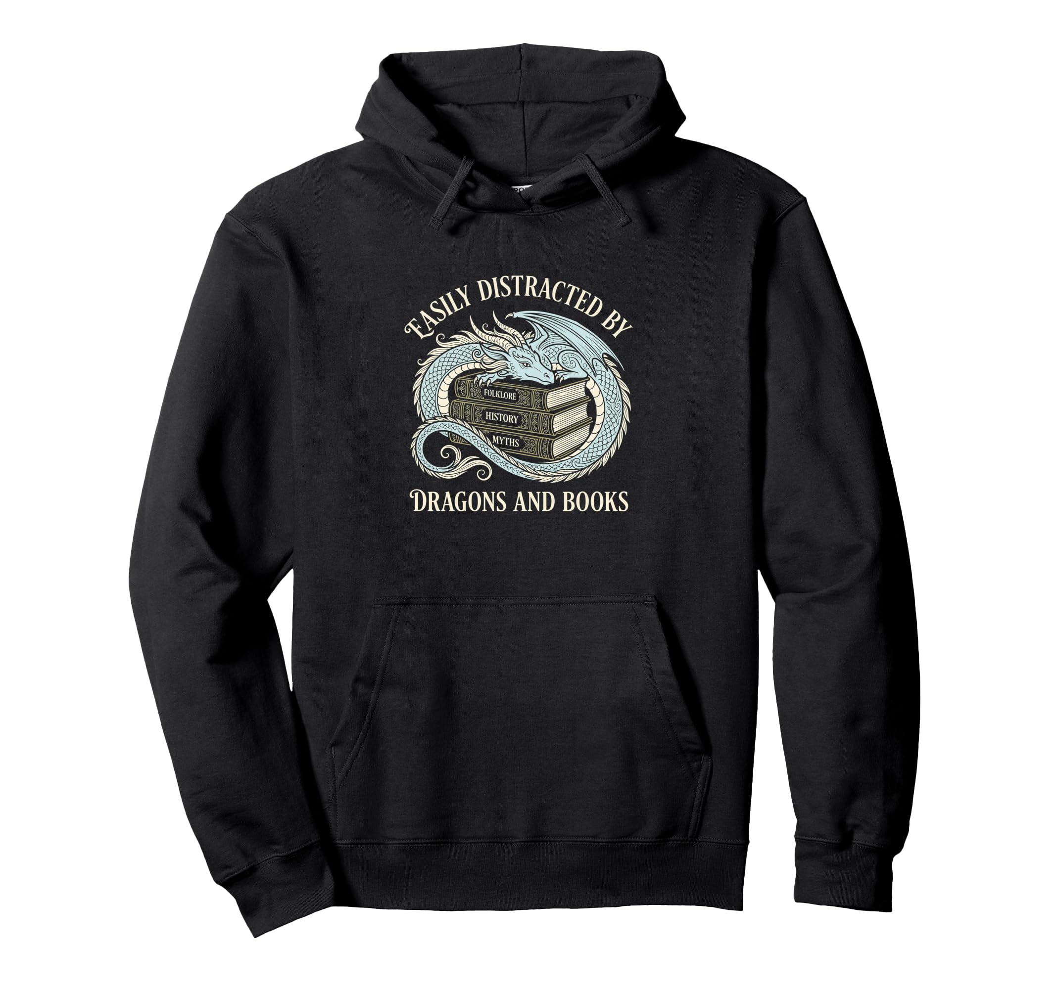 Easily Distracted Dragons And Books Hoodie - Minimalist Print Unisex - T-Shirt, Sweatshirt, Hoodie