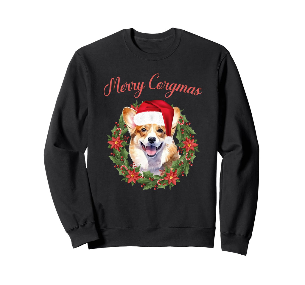 Merry Corgmas Corgi Santa Hat Dog Sweatshirt - Trendy Graphic Unisex - T-Shirt, Sweatshirt, Hoodie