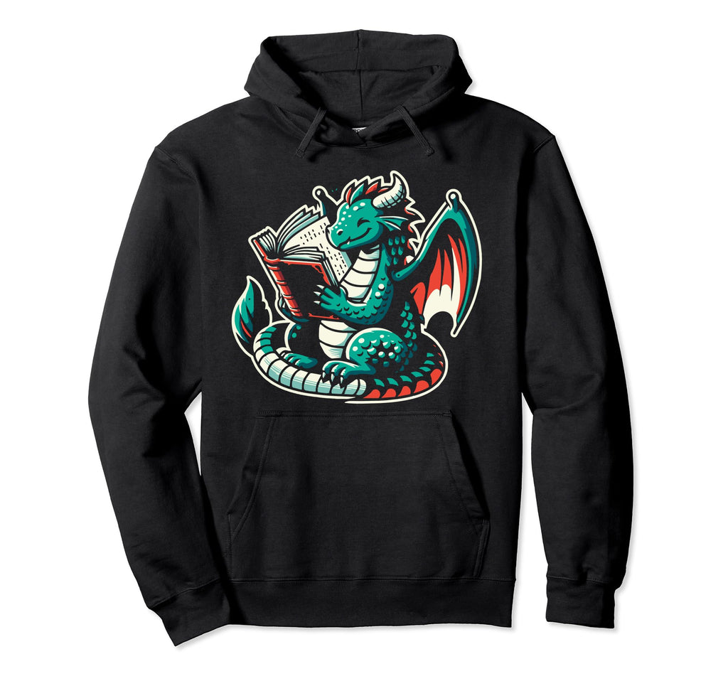 Dragon Reading Book Dragon Enthusiast Hoodie - Aesthetic Graphic Men Women - T-Shirt, Sweatshirt, Hoodie