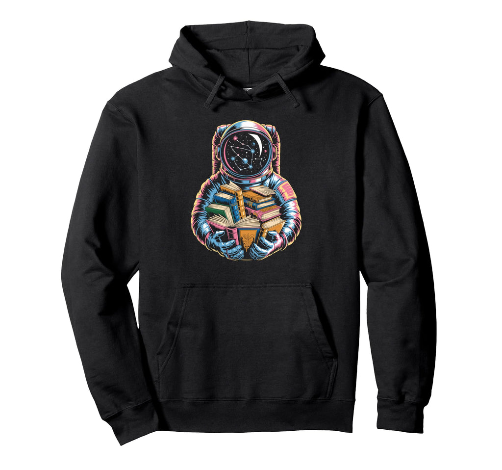 Colorful Galaxy Explorer Reading Cosmic Hoodie - Unique Graphic Unisex - T-Shirt, Sweatshirt, Hoodie