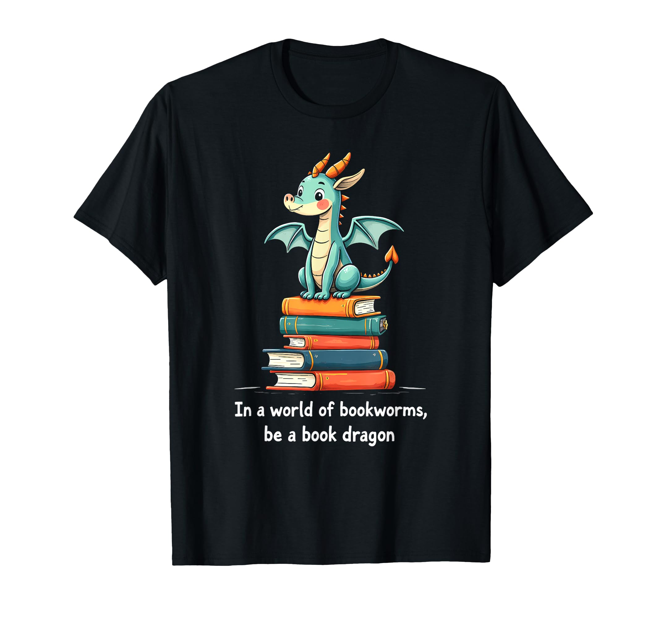 Dragon Atop Books Playful Reading T-Shirt - Minimalist Print for Adults - T-Shirt, Sweatshirt, Hoodie