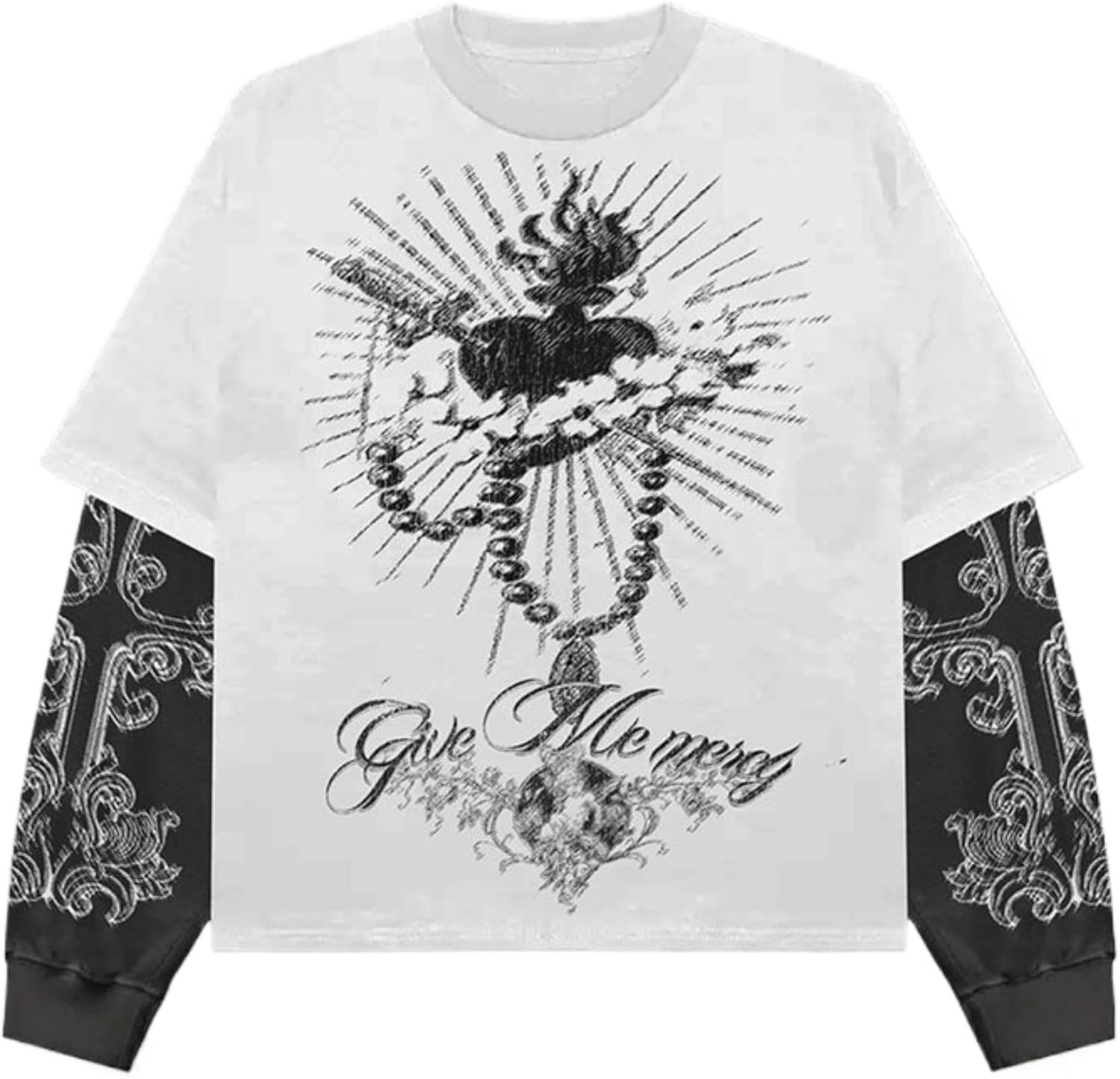 Goth Shirt Gothic Shirt Fake Two-Piece Alternative Clothing Goth Long Sleeve Top Grunge Clothes - T-Shirt, Sweatshirt, Hoodie