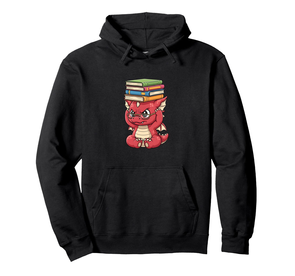 Dragon Studying Books Funny Reading Hoodie - Custom Art Print Men Women - T-Shirt, Sweatshirt, Hoodie