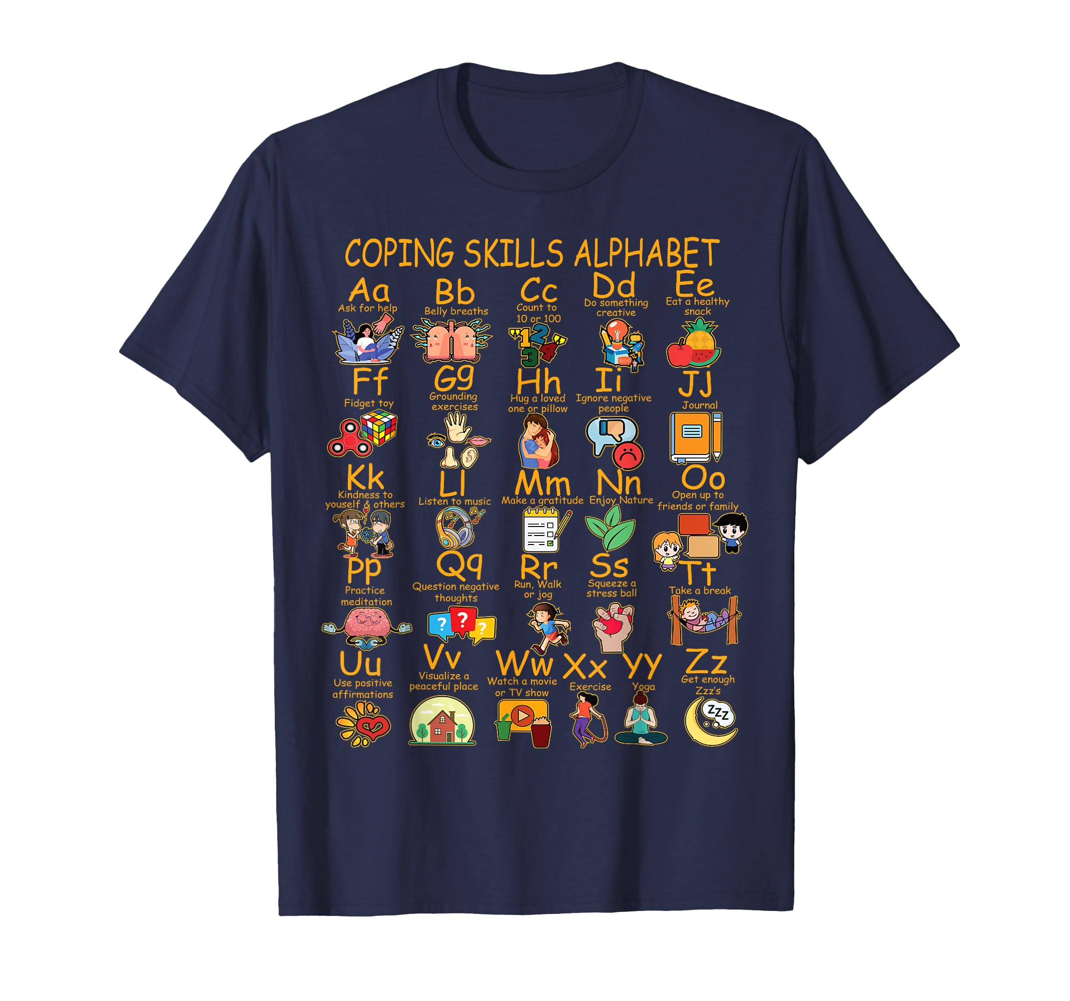 Coping Skills Alphabet Mental Health T-Shirt - Trendy Graphic for Adults - T-Shirt, Sweatshirt, Hoodie