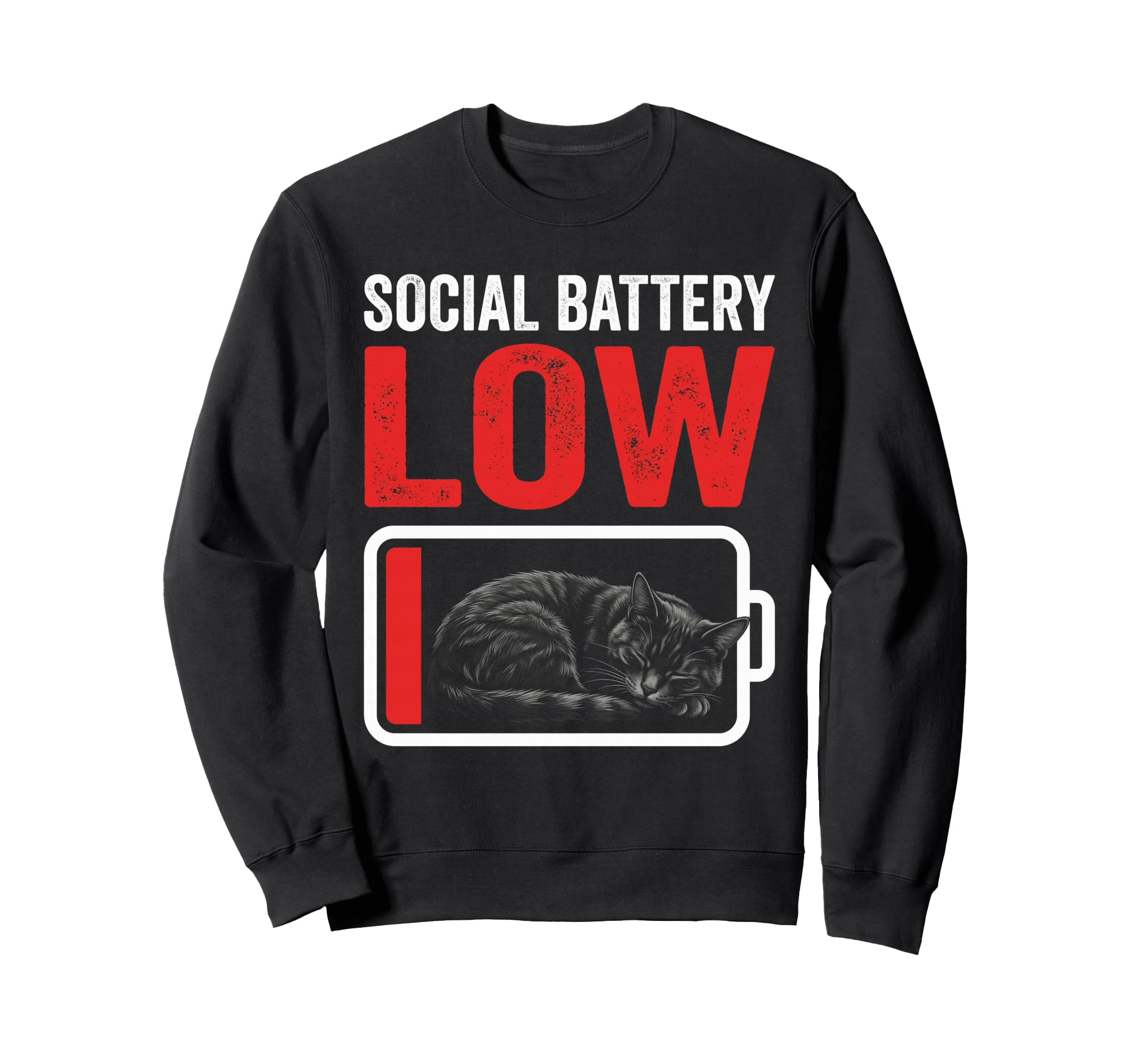 Social Battery Low Sleeping Black Sweatshirt - Aesthetic Graphic Men Women - T-Shirt, Sweatshirt, Hoodie