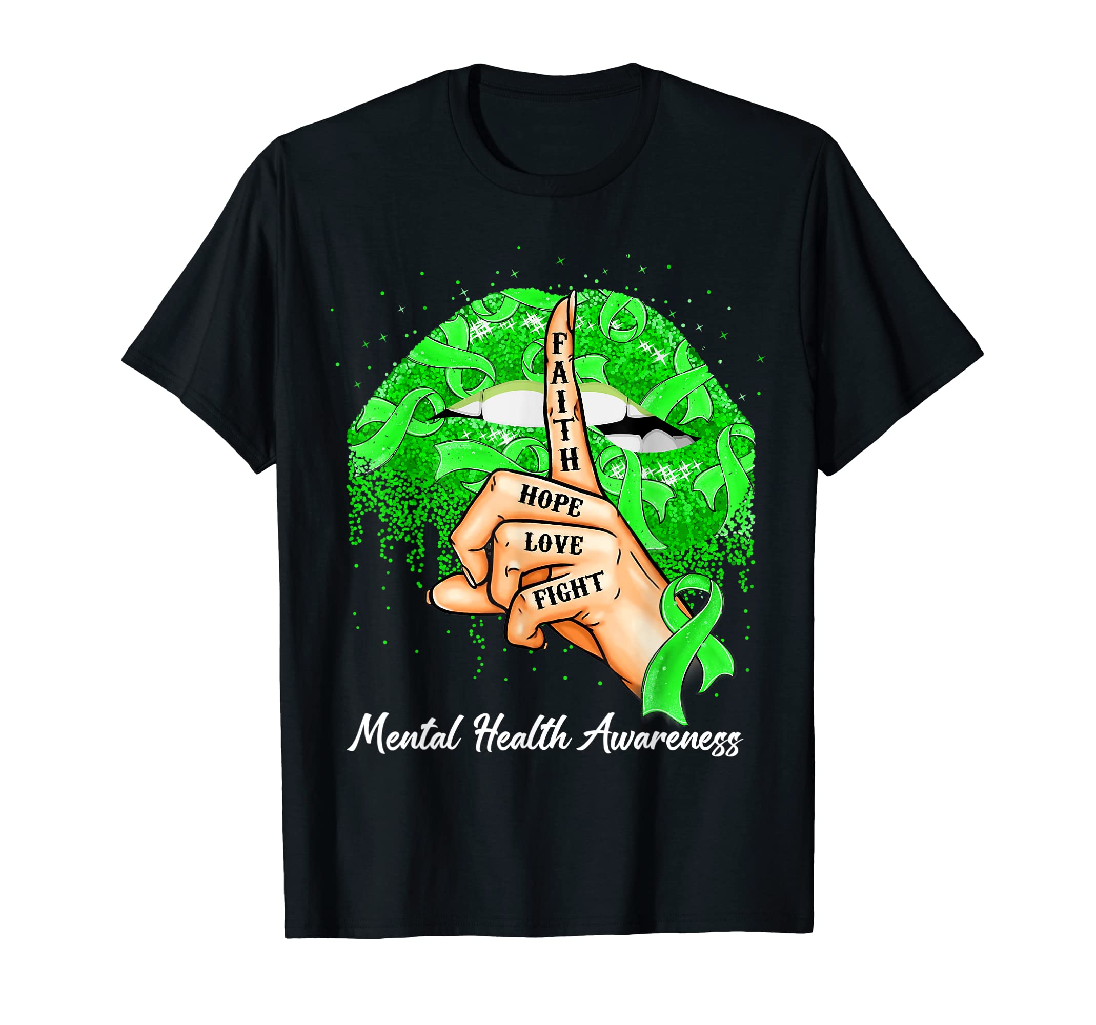 Faith Hope Love Fight Green Ribbon T-Shirt - Aesthetic Graphic Unisex - T-Shirt, Sweatshirt, Hoodie