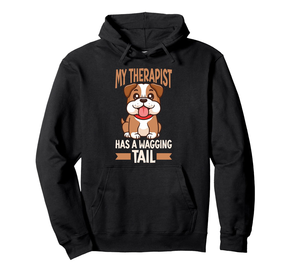 Bulldog Therapy Service Dog Hoodie - Aesthetic Graphic Men Women - T-Shirt, Sweatshirt, Hoodie