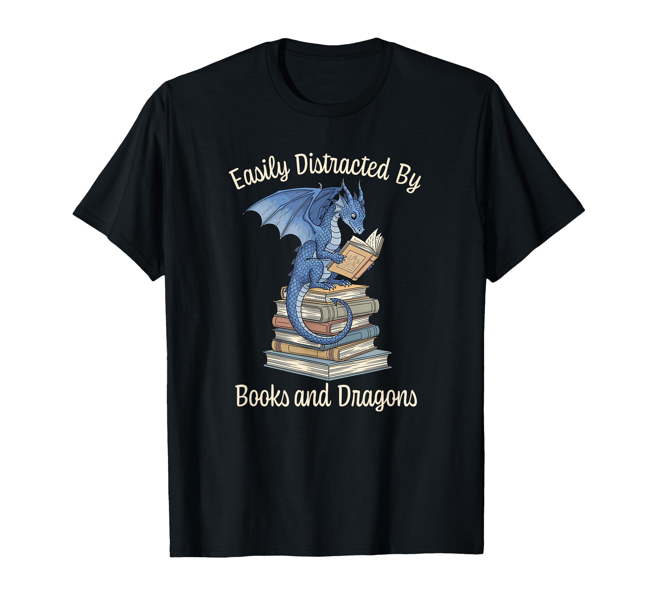 Easily Distracted Books And Dragons T-Shirt - Custom Art Print Unisex - T-Shirt, Sweatshirt, Hoodie