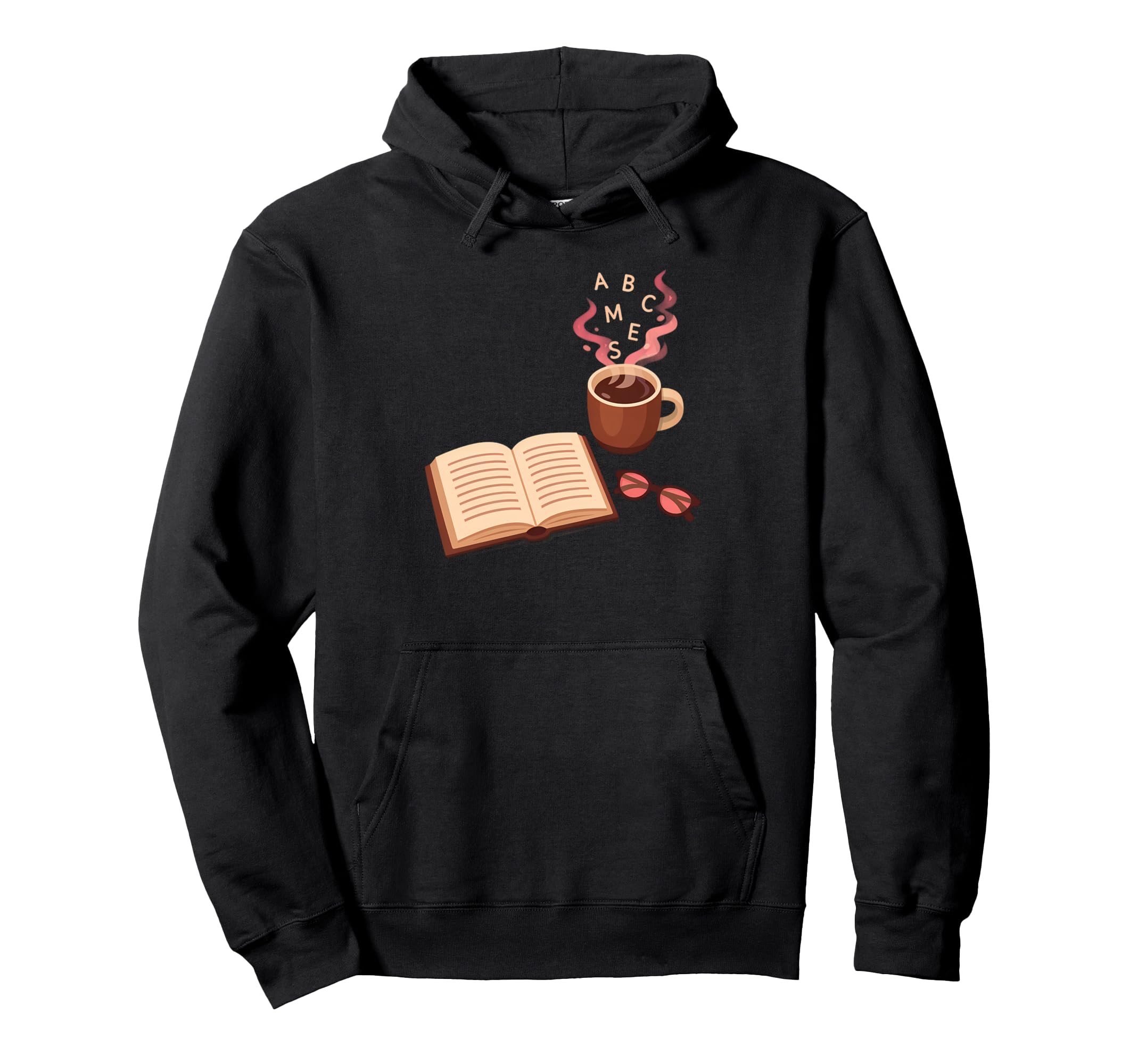 Coffee Cup Open Book Reading Writer Hoodie - Fun Novelty Design for Adults - T-Shirt, Sweatshirt, Hoodie