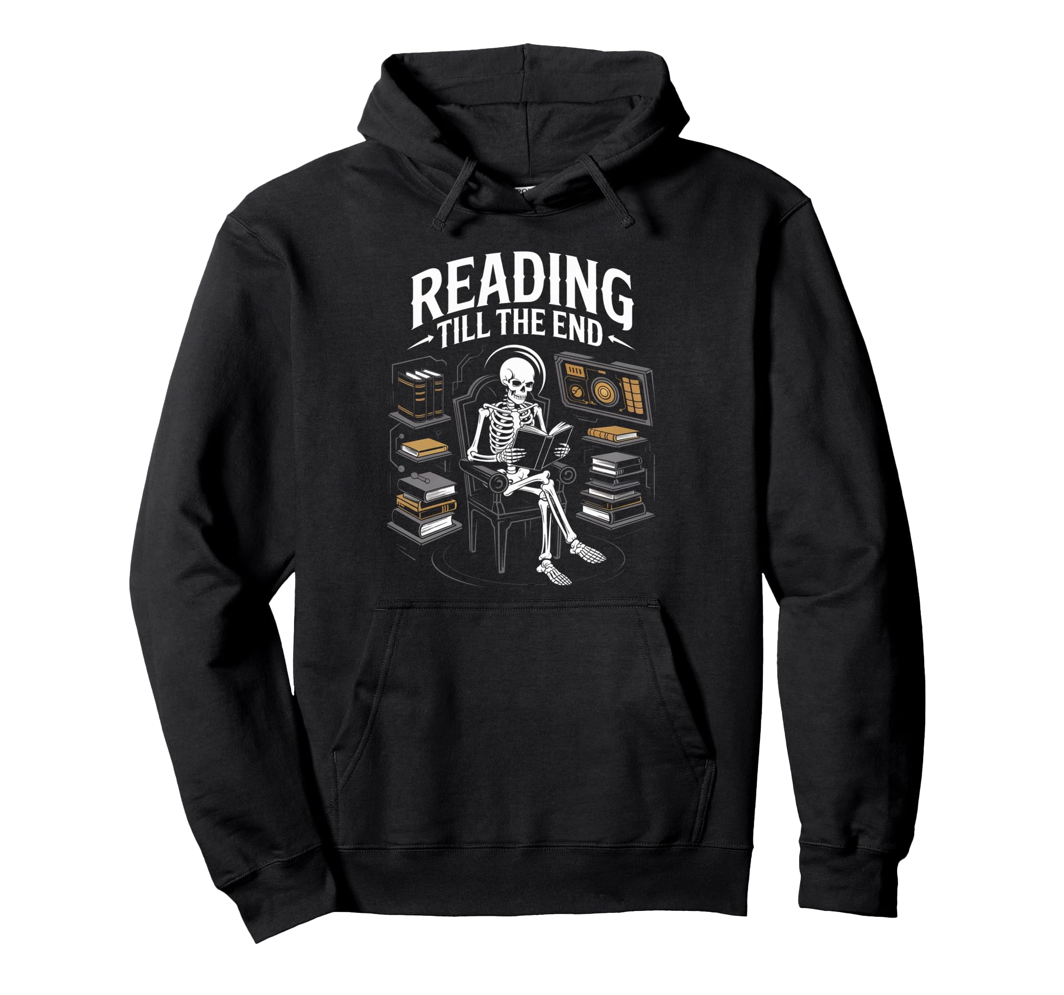 Reading Till End Skeleton Book Lover Hoodie - Minimalist Print Men Women - T-Shirt, Sweatshirt, Hoodie