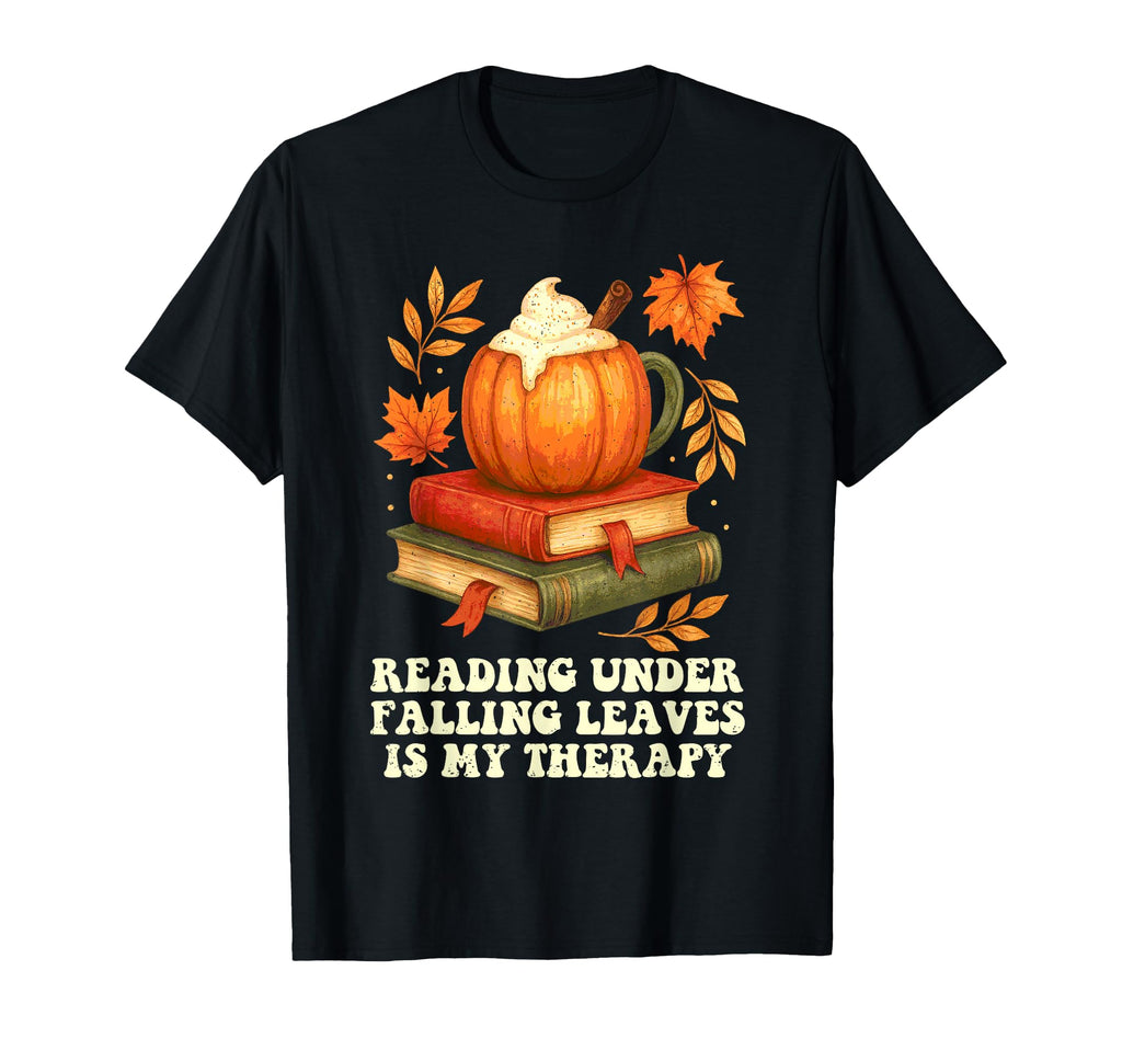 Reading Under Falling Leaves Autumn T-Shirt - Novelty Apparel for Adults - T-Shirt, Sweatshirt, Hoodie