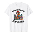 Evolution Through Education Dino Book T-Shirt - Trendy Graphic Unisex - T-Shirt, Sweatshirt, Hoodie