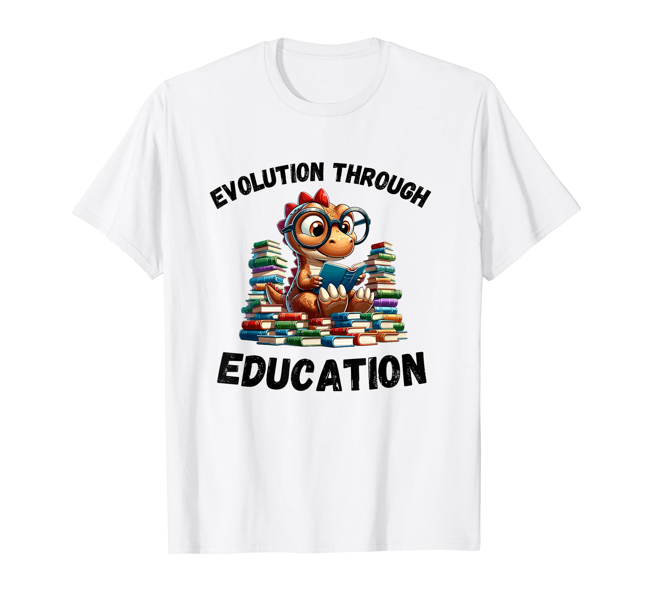 Evolution Through Education Dino Book T-Shirt - Trendy Graphic Unisex - T-Shirt, Sweatshirt, Hoodie