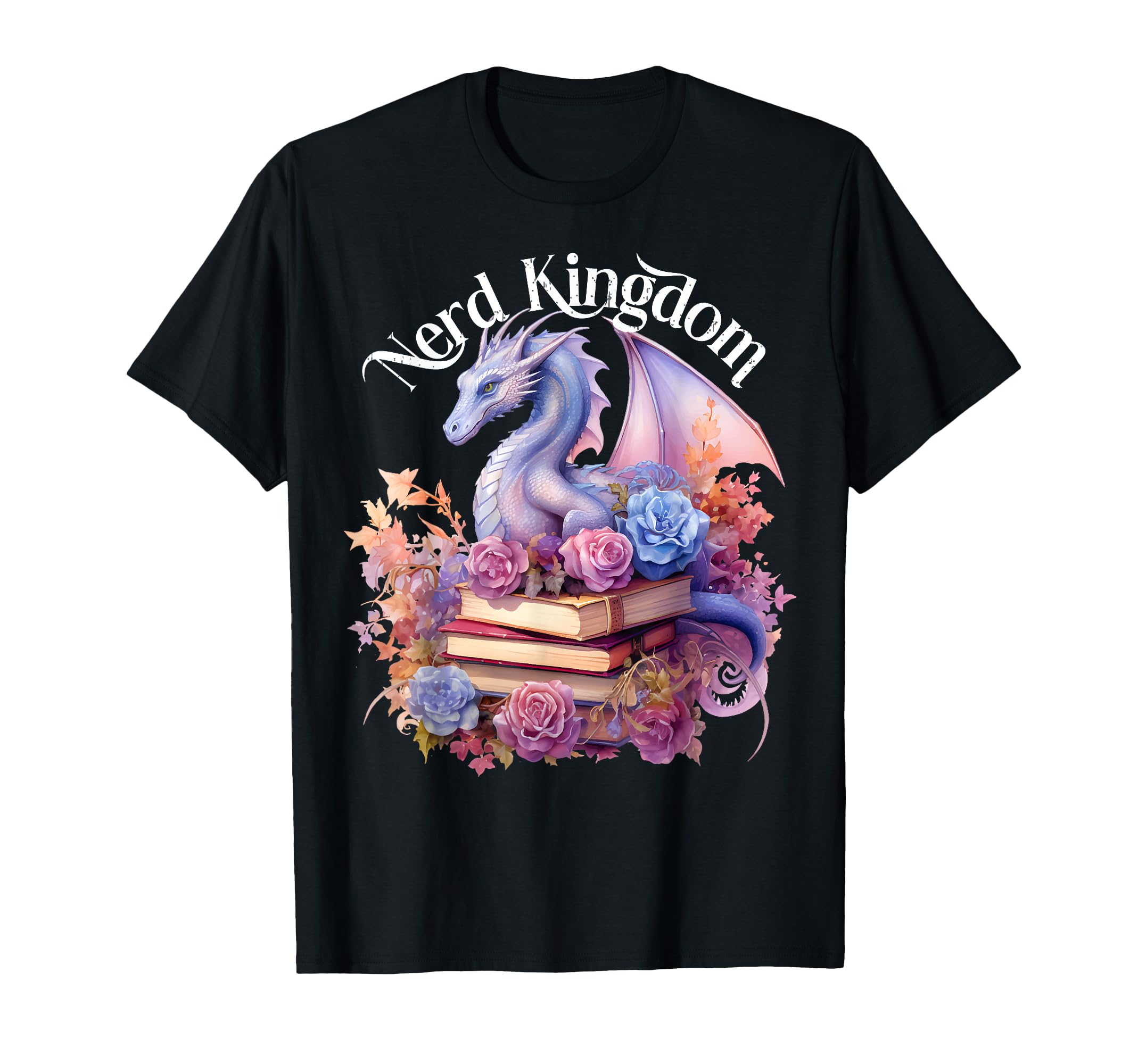 Nerd Kingdom Dragons Books Bookworm T-Shirt - Graphic Print for Adults - T-Shirt, Sweatshirt, Hoodie