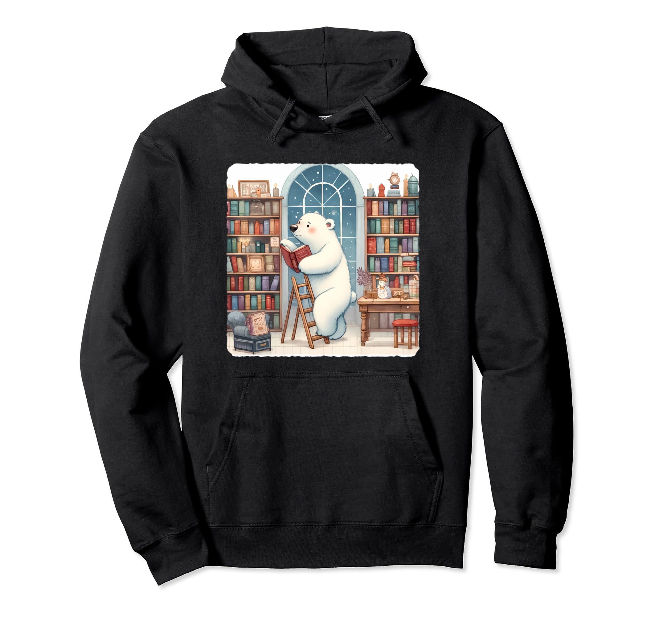 Ice Bear Librarian Sorting Books Shelves Hoodie - Novelty Apparel Unisex - T-Shirt, Sweatshirt, Hoodie