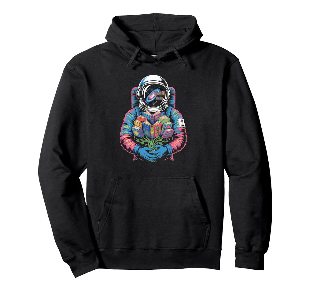 Cosmic Reader Exploring Magical Starry Hoodie - Minimalist Print Unisex - T-Shirt, Sweatshirt, Hoodie