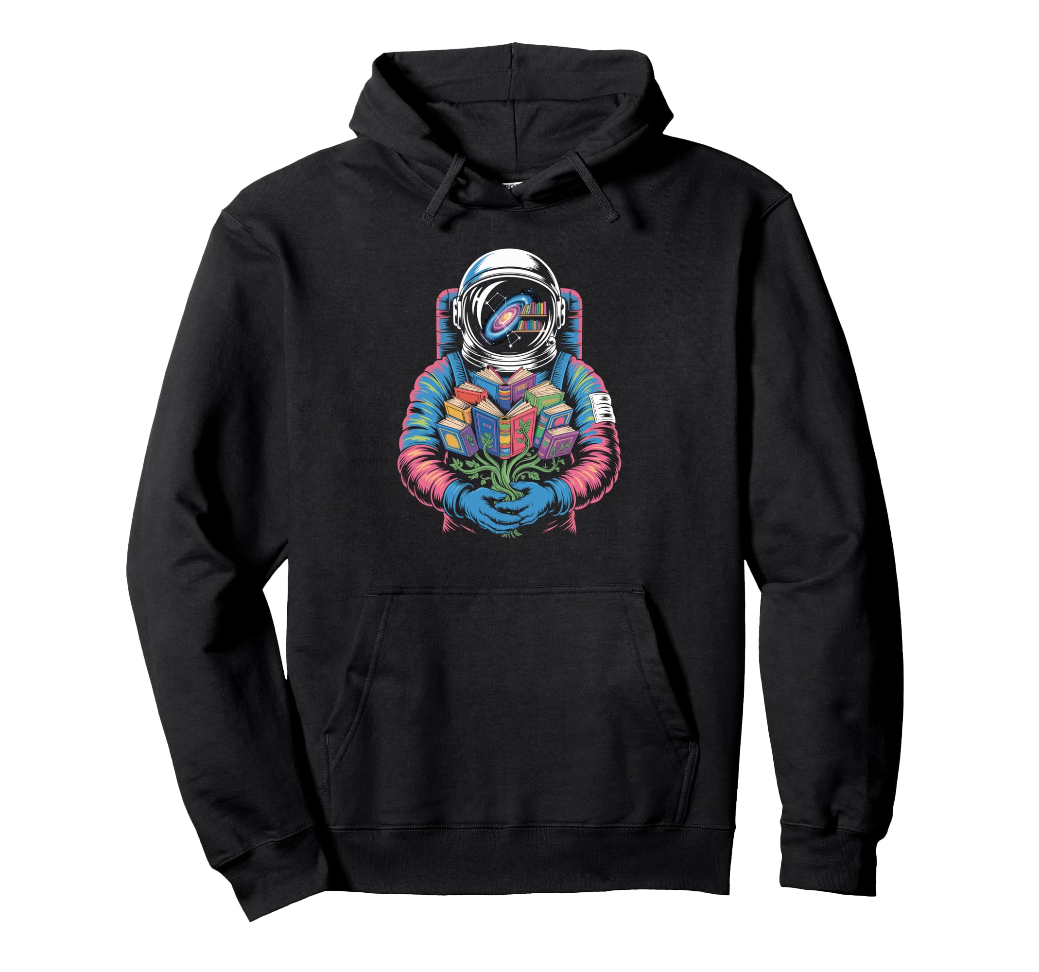 Cosmic Reader Exploring Magical Starry Hoodie - Minimalist Print Unisex - T-Shirt, Sweatshirt, Hoodie