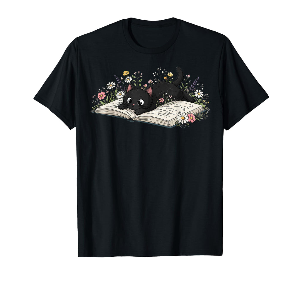 Black Cat Reading Book Lover T-Shirt - Graphic Print for Adults - T-Shirt, Sweatshirt, Hoodie