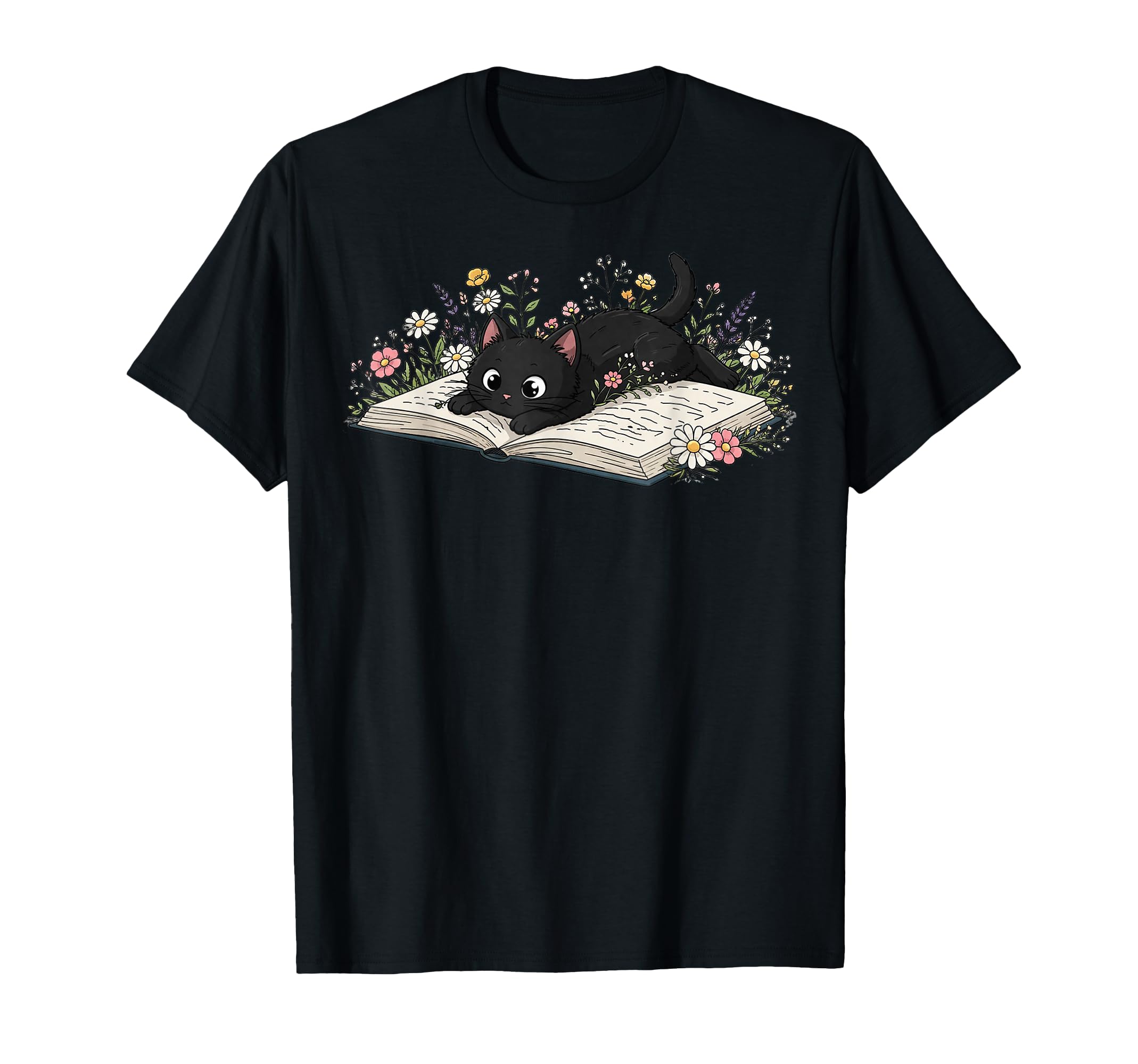 Black Cat Reading Book Lover T-Shirt - Graphic Print for Adults - T-Shirt, Sweatshirt, Hoodie