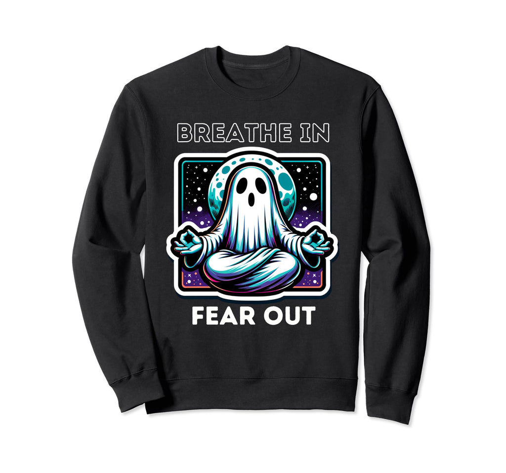 Ghost Meditating Under Moon Breathe Sweatshirt - Trendy Graphic for Adults - T-Shirt, Sweatshirt, Hoodie