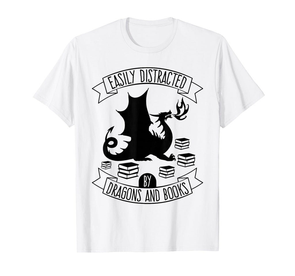 Easily Distracted Dragons And Books T-Shirt - Minimalist Print for Adults - T-Shirt, Sweatshirt, Hoodie