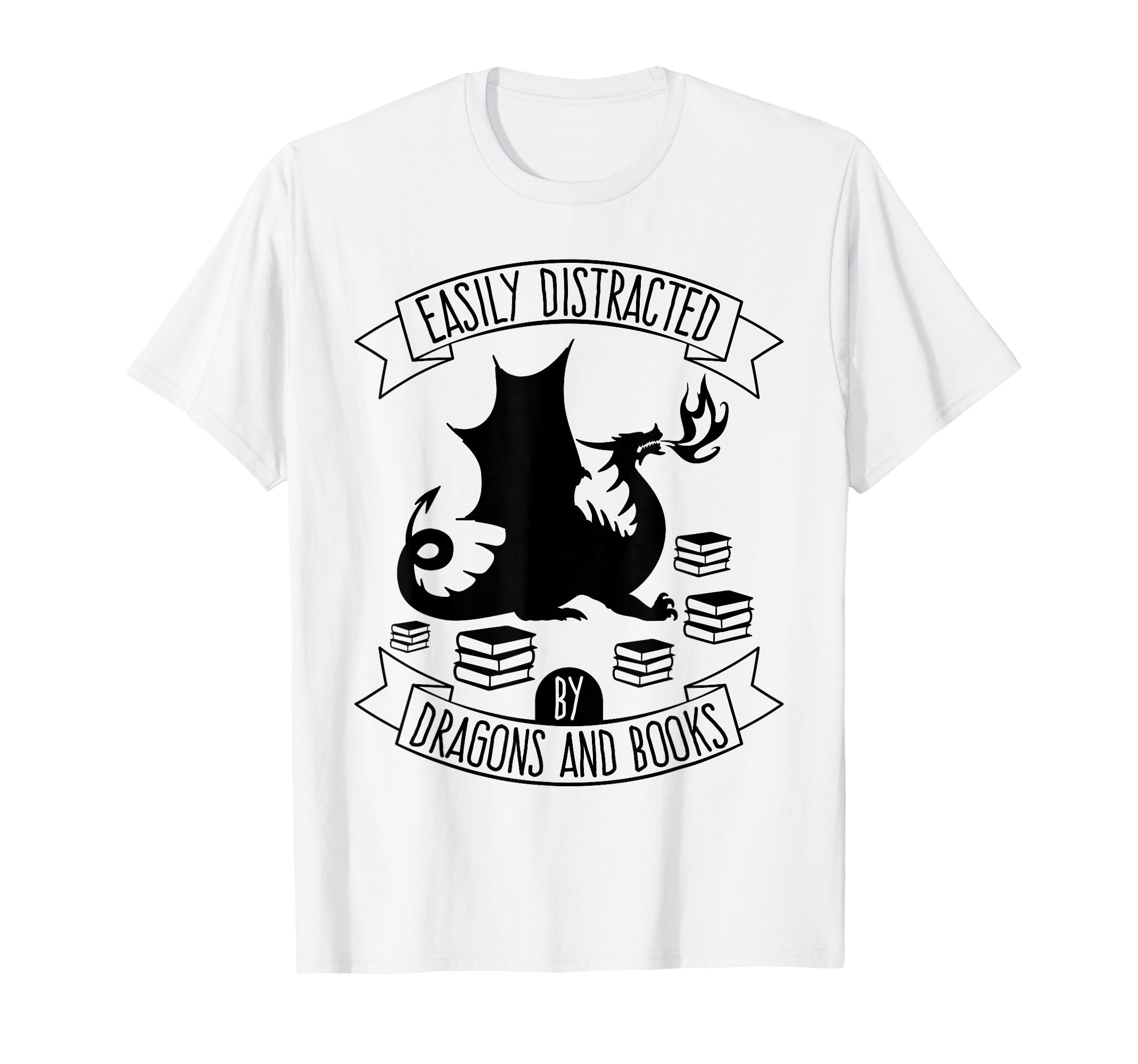 Easily Distracted Dragons And Books T-Shirt - Minimalist Print for Adults - T-Shirt, Sweatshirt, Hoodie