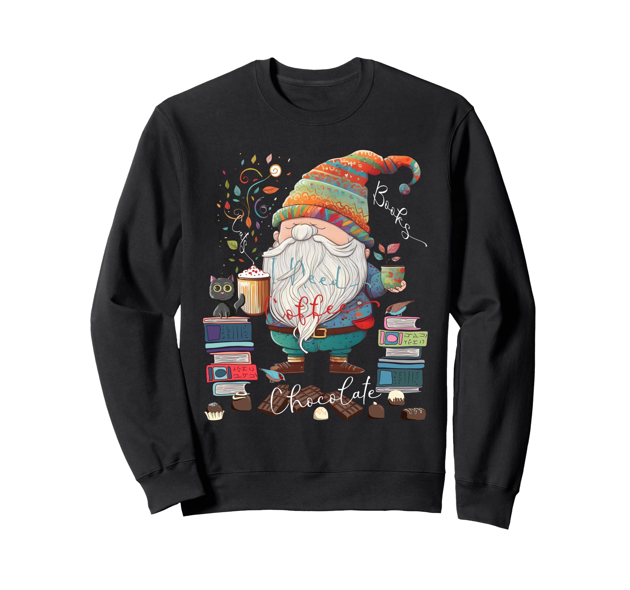 I Need Coffee Cats Books Chocolate Sweatshirt - Custom Art Print Men Women - T-Shirt, Sweatshirt, Hoodie