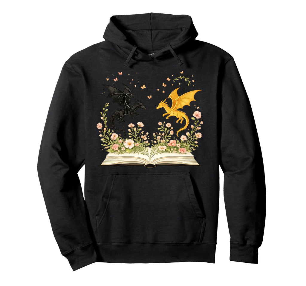 Golden Dragon Reading Book Fantasy Hoodie - Casual Everyday Wear Unisex - T-Shirt, Sweatshirt, Hoodie