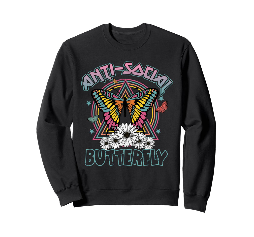 Anti Social Butterfly Fun Introverts Sweatshirt - Unique Graphic Unisex - T-Shirt, Sweatshirt, Hoodie