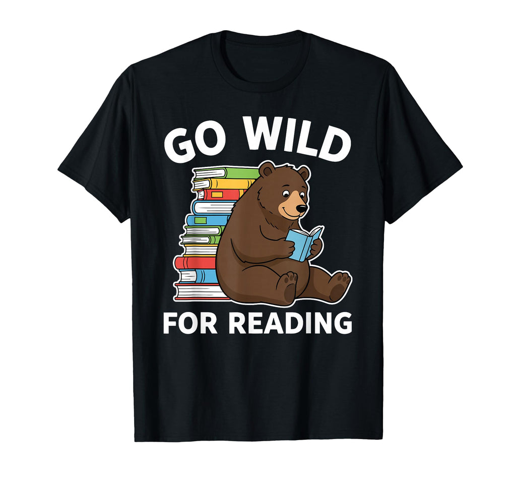 Go Wild Reading Bear Book Stack T-Shirt - Aesthetic Graphic for Adults - T-Shirt, Sweatshirt, Hoodie