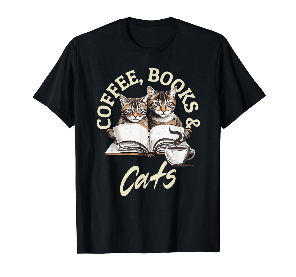 Coffee Books Cats T-Shirt - Aesthetic Graphic Men Women - T-Shirt, Sweatshirt, Hoodie