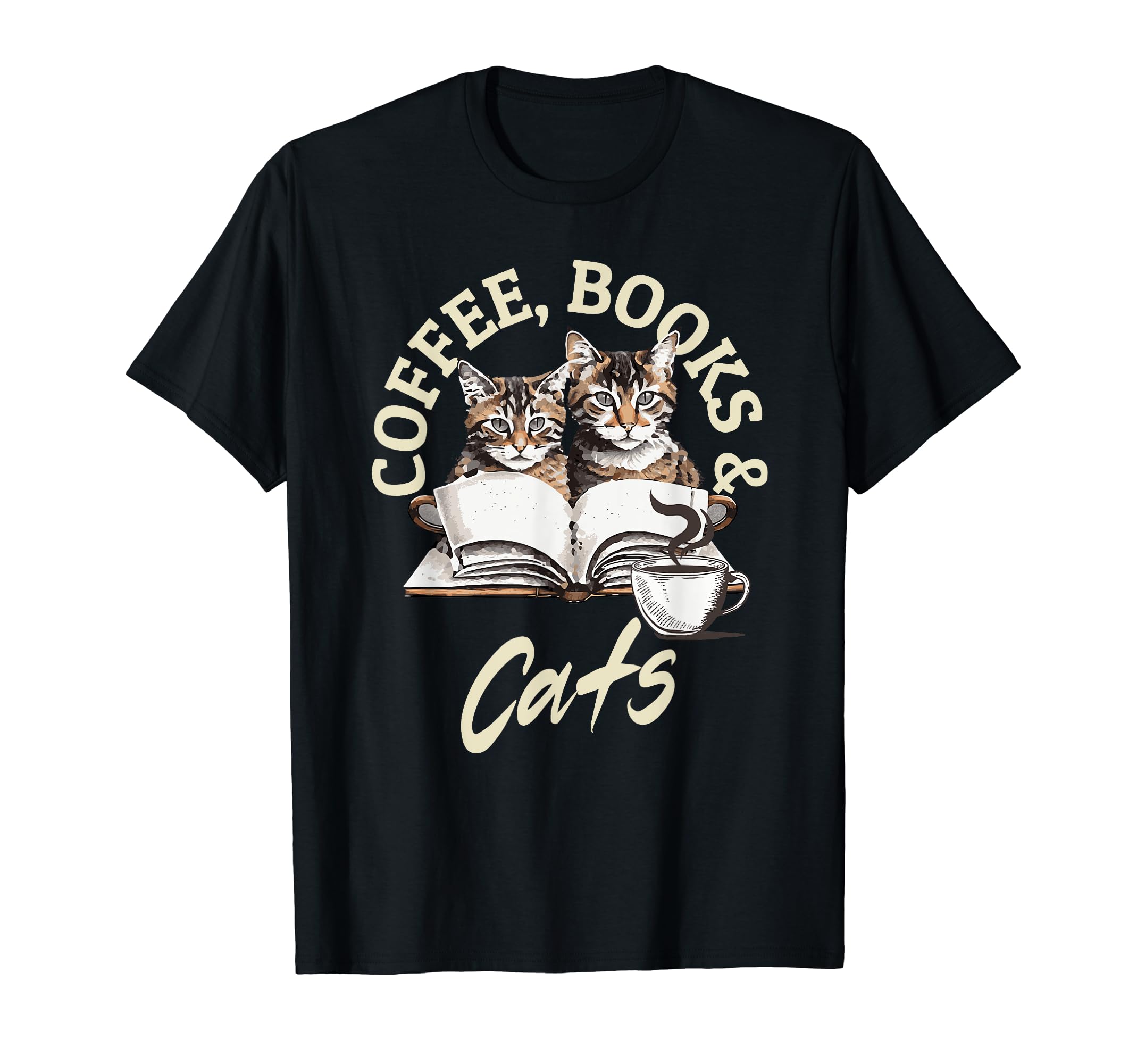 Coffee Books Cats T-Shirt - Aesthetic Graphic Men Women - T-Shirt, Sweatshirt, Hoodie